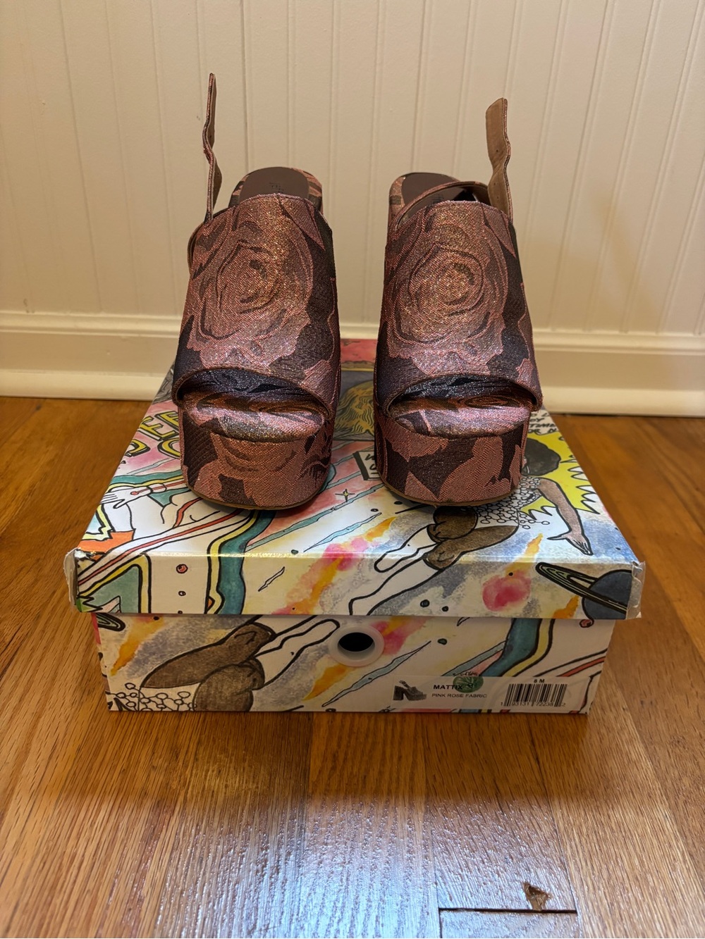 Jeffrey Campbell Mattix Pink Rose Gold Jacquard Platform Slingbacks - Picture 4 of 5